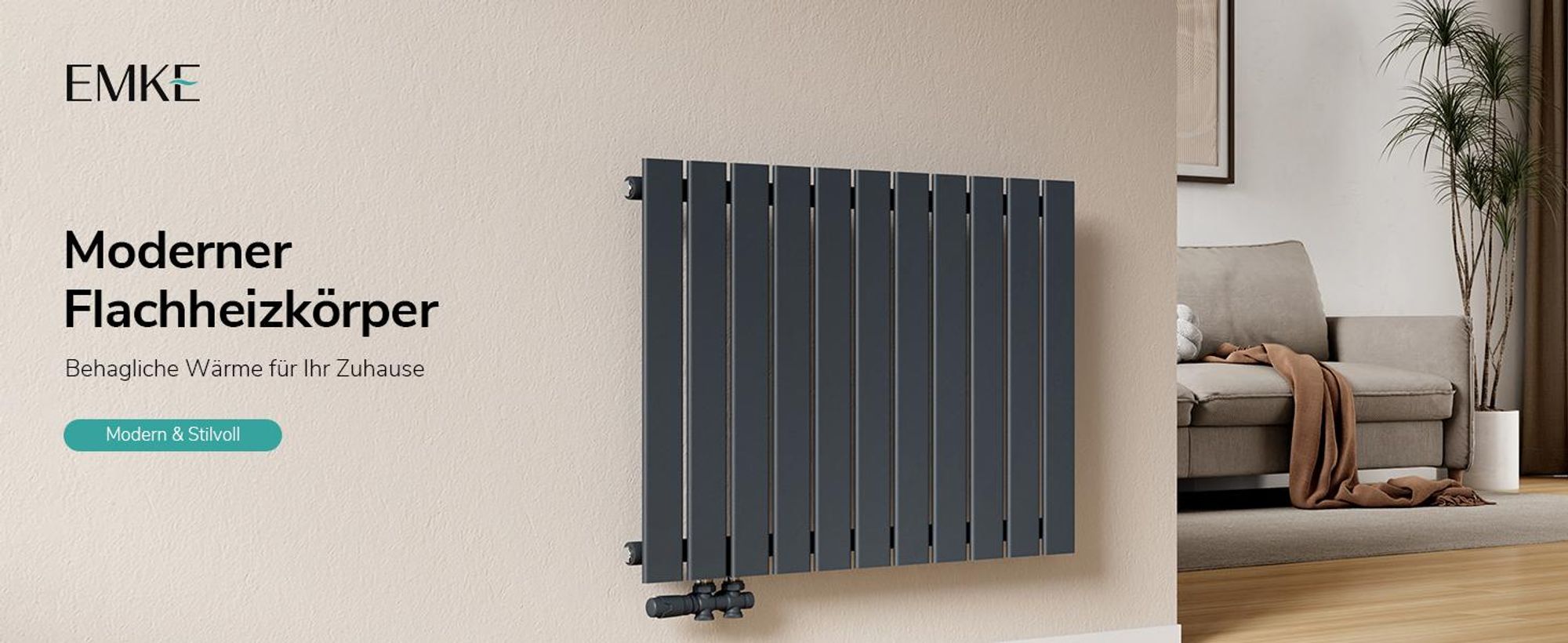 EMKE Heizkörper Flach 63 x 85 cm Einlagig 603 W Anthrazit Design Paneelheizkörper
