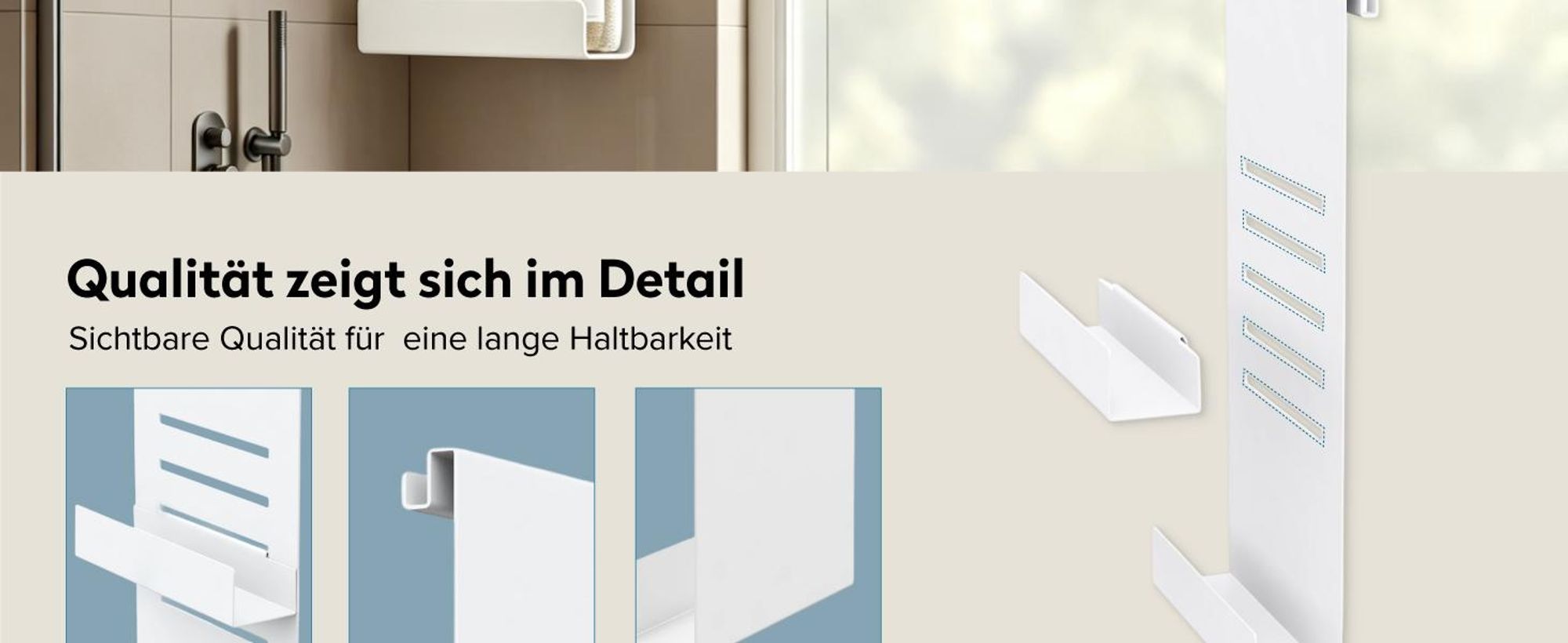 doporro Duschregal ohne Bohren, 2-stöckige Duschablage zum Hängen für Glasduschtüren und Duschwände, höhenverstellbar mit 3 Haken, Weiß Oryne-01