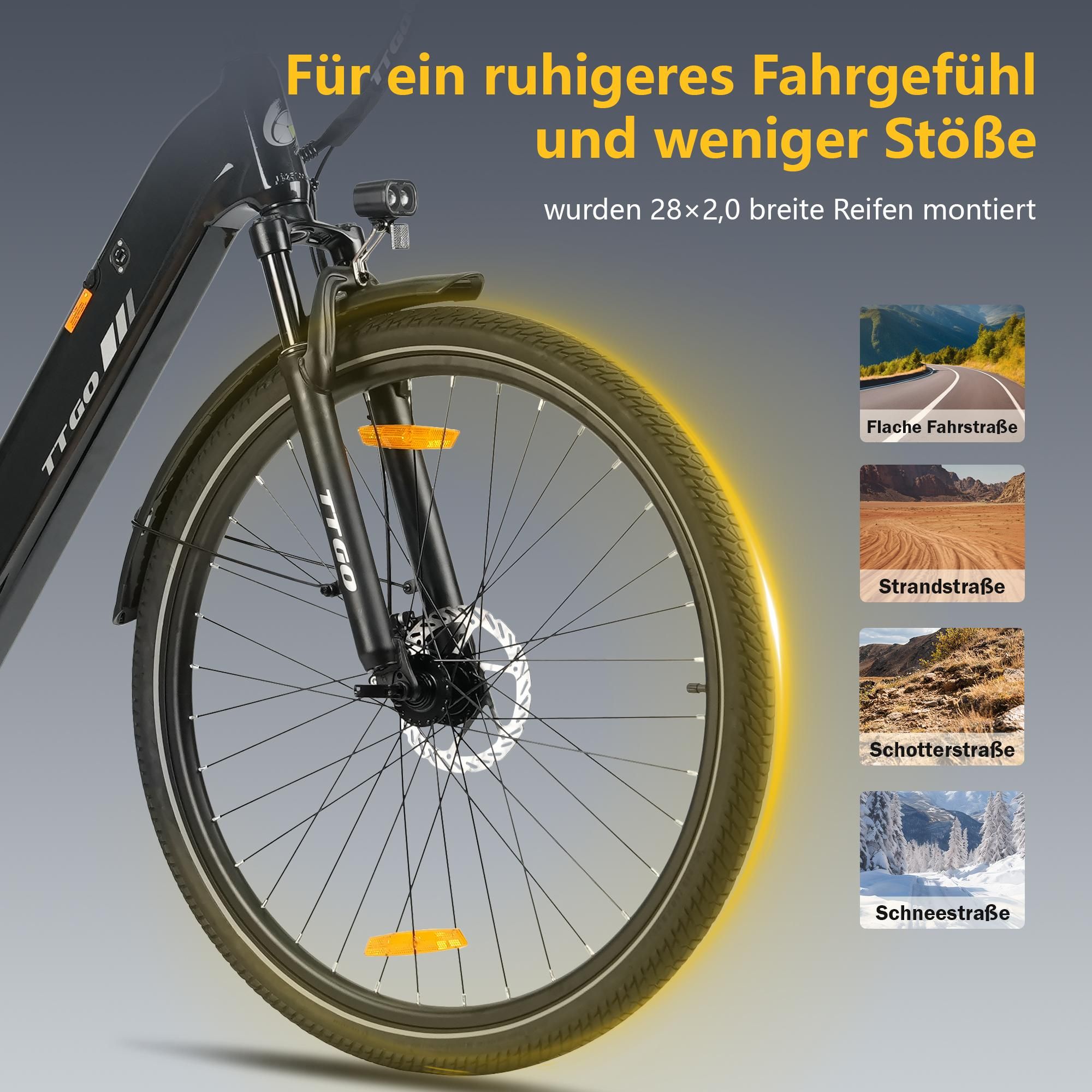 28'' 18Ah Elektrofahrrad E-Bike Pedelec Unisex 7Gang E-MTB E-Citybike, Elektrofahrrad 25KM/H für Damen und Herren ab 170 cm Schwarz Wasserdicht