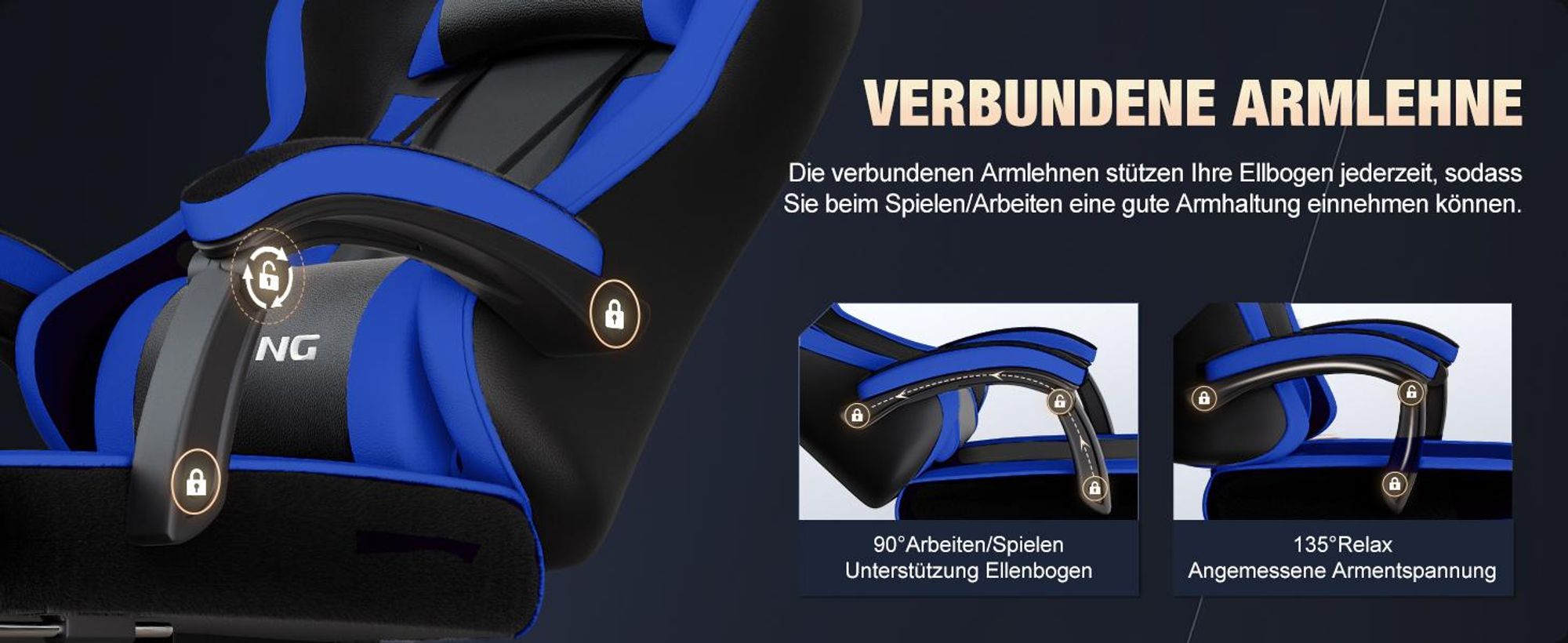 Portreen Gaming Stuhl,Bürostuhl Ergonomischer Gaming Sessel mit Lendenwirbelstütze Fußstütze, gepolstert,Kopfkissen Gaming Stuhl, 150kg Gaming Chair