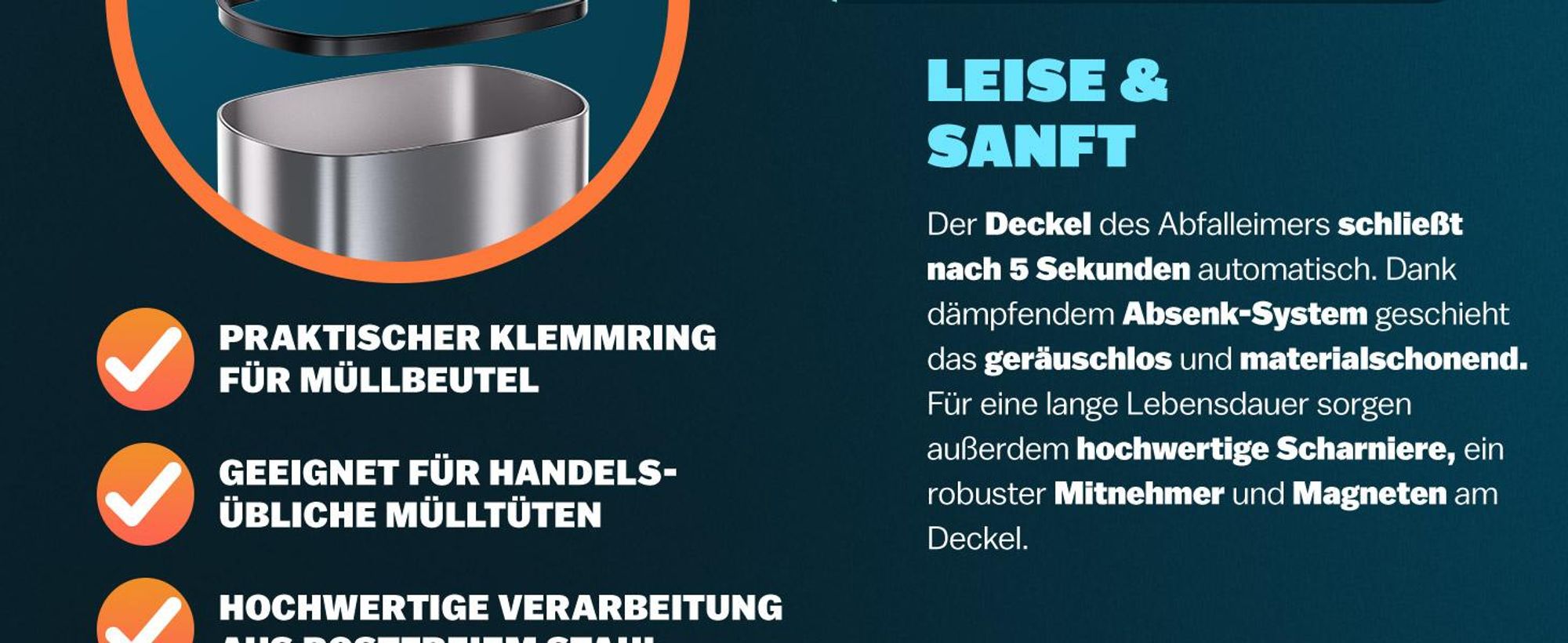 MONZANA Sensor Mülleimer Küche Silber