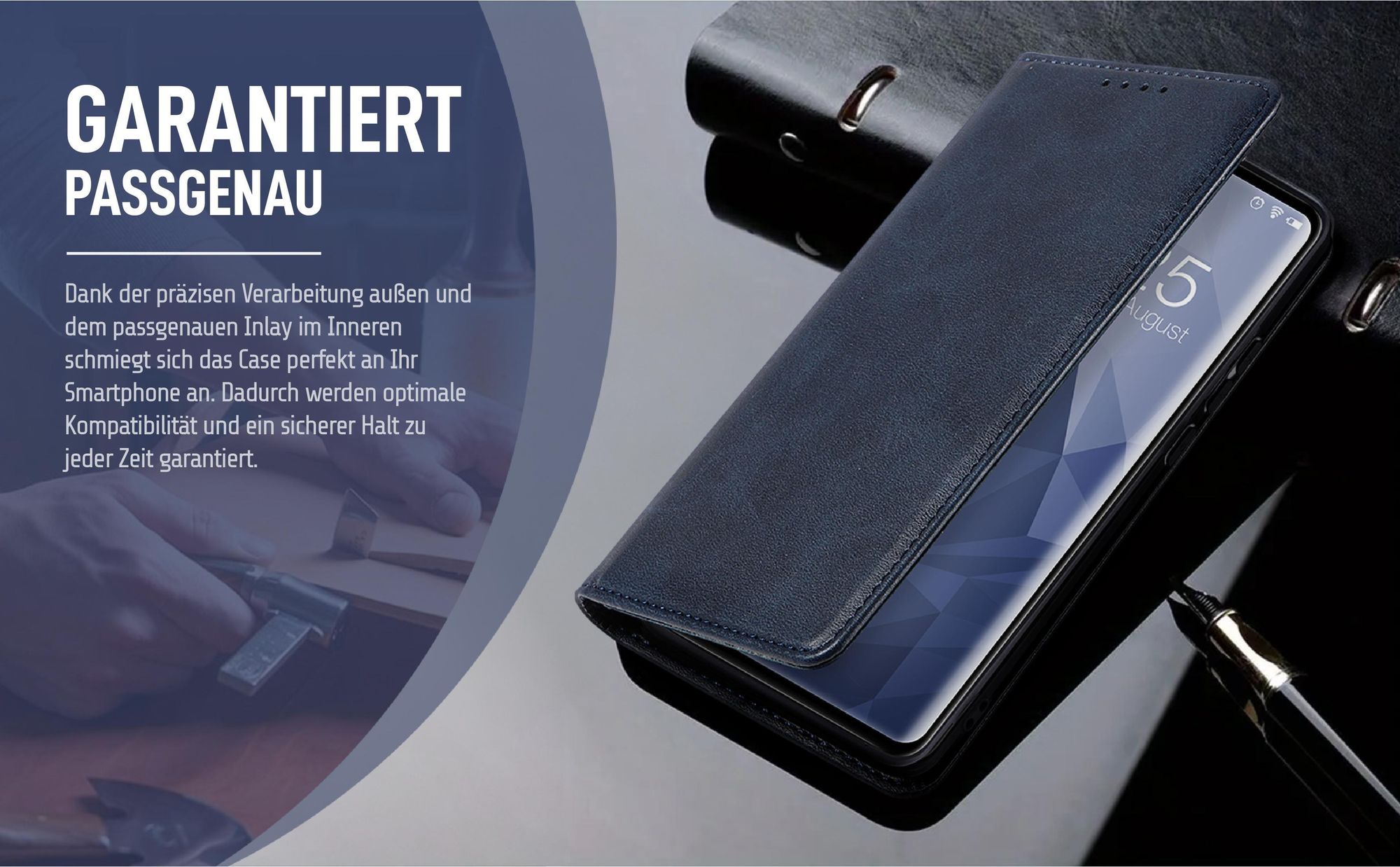 Dunkelblaue Klapphülle für Huawei P30 Pro mit präziser Passform
