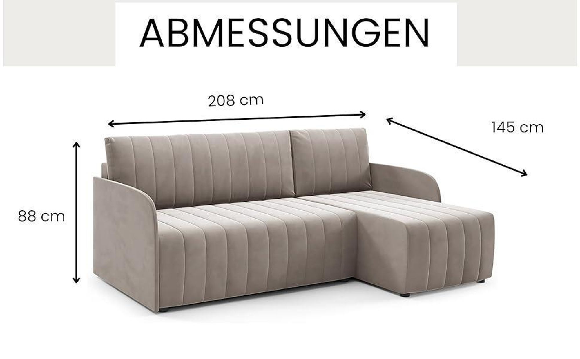 LIKMA Schmutziges Rosa Ecksofa Otto 224x145 cm mit Schlaffunktion (200x140 cm) Eckcouch mit Bettkasten Wohnlandschaft mit Bettkasten Bettsofa mit Stauraum Polstermöbel Sofa 3 Sitzer