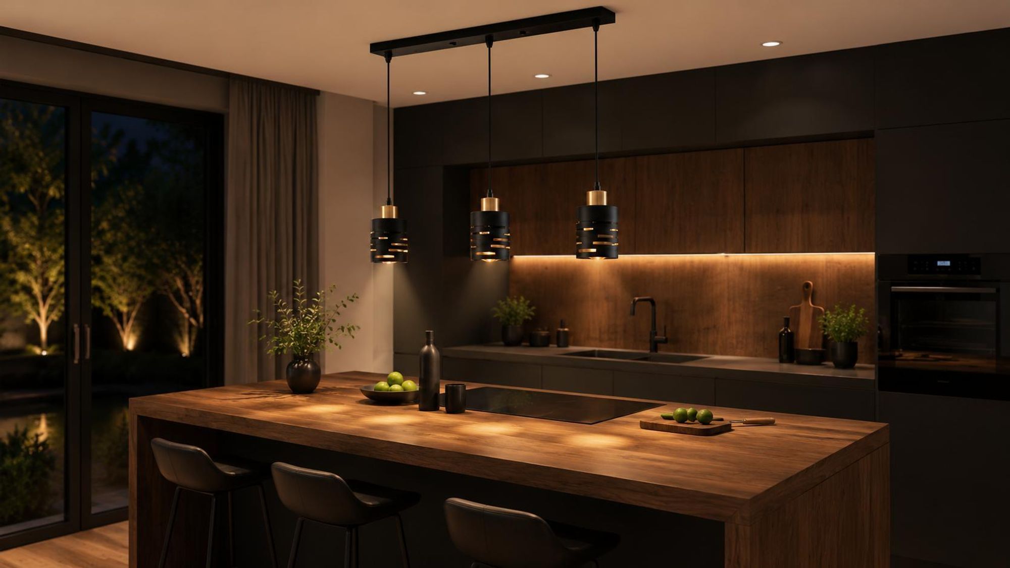 MasterLED Pendelleuchte 3-flammig - E27 Fassungen - Schwarz Gold - 50 cm Balken - Metall - modern für Esszimmer & Küche