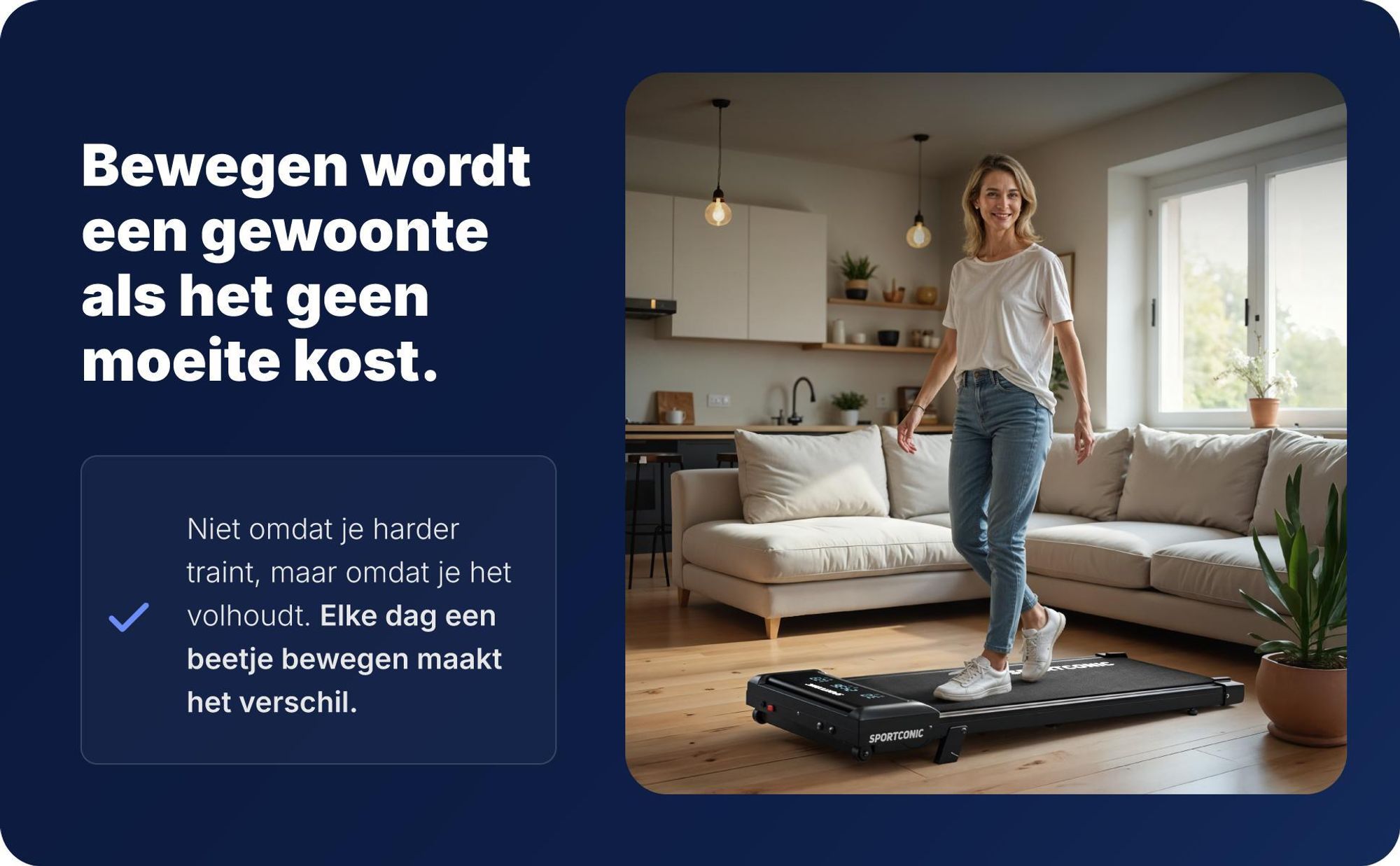 Sportconic Walking Pad loopband voor thuis en kantoor – stil, met een hellingshoek van 6%, energiezuinig, met LED-display