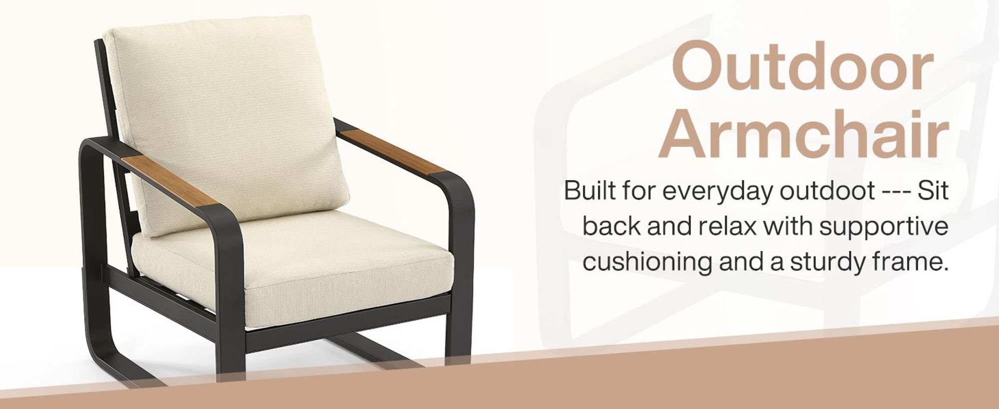Tribesigns Gartensofa für den Außenbereich mit Kissen, Balkonstühle schwarzem Aluminiumgestell, Gartenstühle Gartensessel mit Armlehnen aus Holz