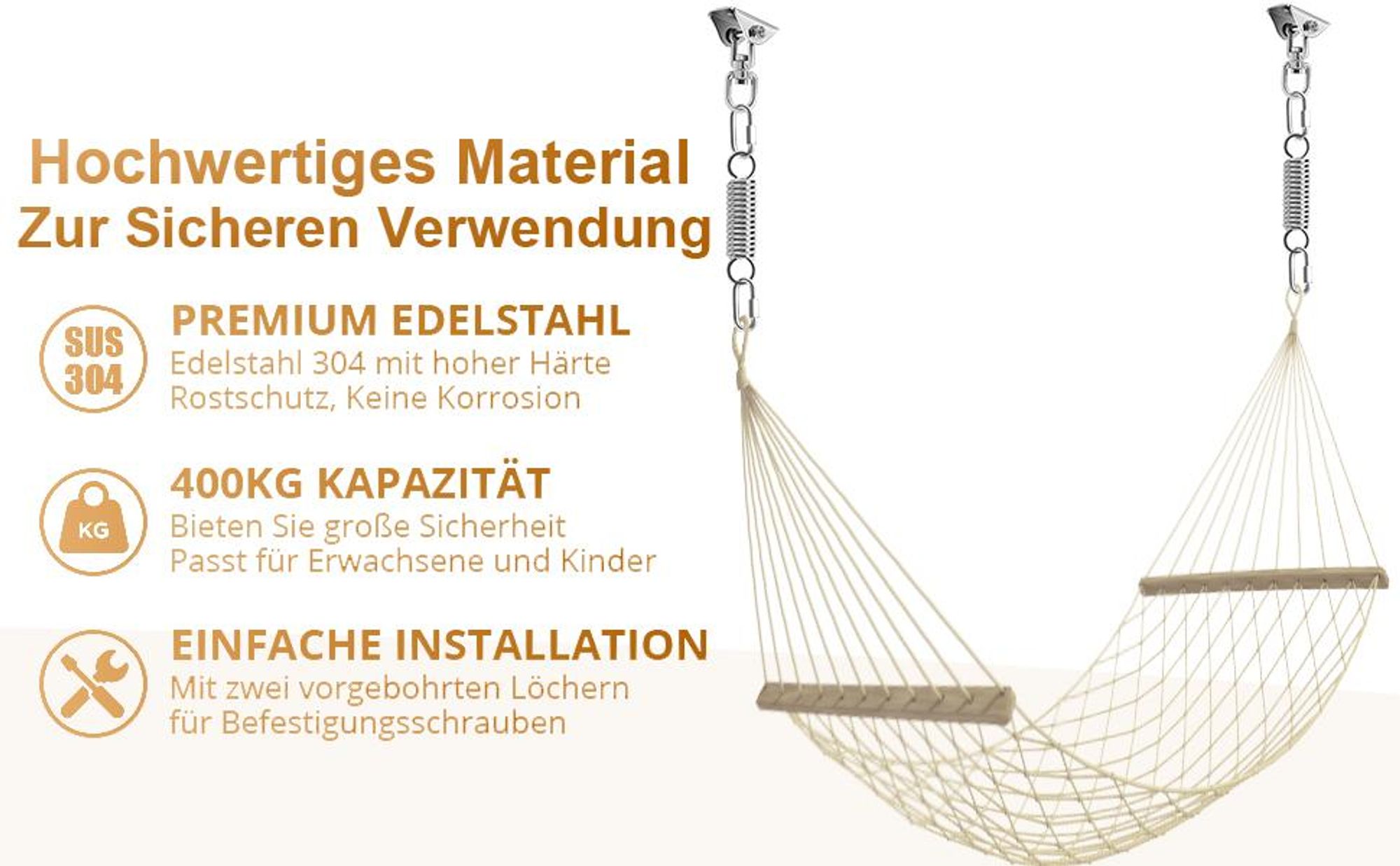 Deckenhaken Hängesessel Schwingfeder, Edelstahl Halterung, Deckenhalterung, Schaukelhaken, 400kg Tragekraft, für Hängesessel Boxsack Yogatuch
