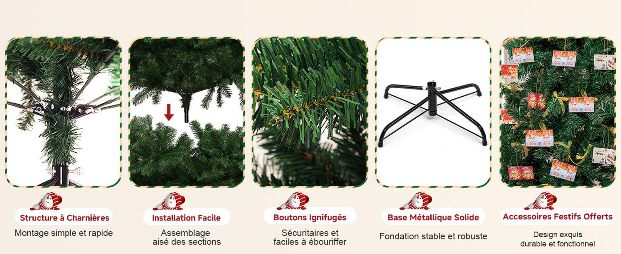 COMHOMA Arbre de Noël artificiel Décoration de Noël 195cm Matériau PVC avec 910 pointes Branches épaissies Pliable avec nœuds décoratifs & carte de vœux