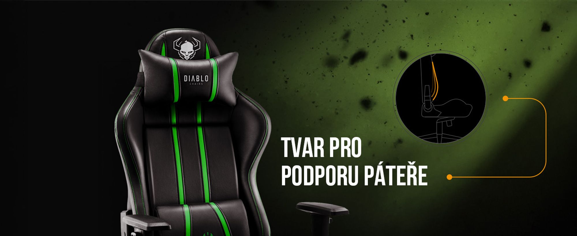 Herní židle Diablo X-One 2.0 Kancelářská židle Nastavitelné područky Ergonomický design Krční/bederní polštář, Barva: Černá-Zelená, Velikost Normal