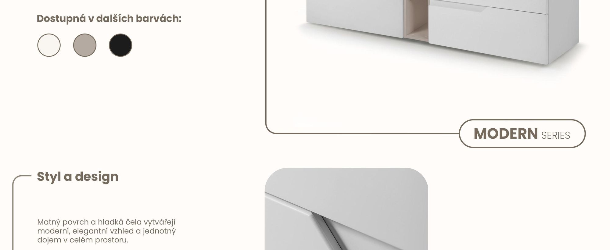 RODAN | Skříňka pod Umyvadlo - Bílá a Béžová - 140 cm - S deskou Stolu - 4 Zásuvky - Závěsné - MDF čela - Integrovaná Polička - MODERN