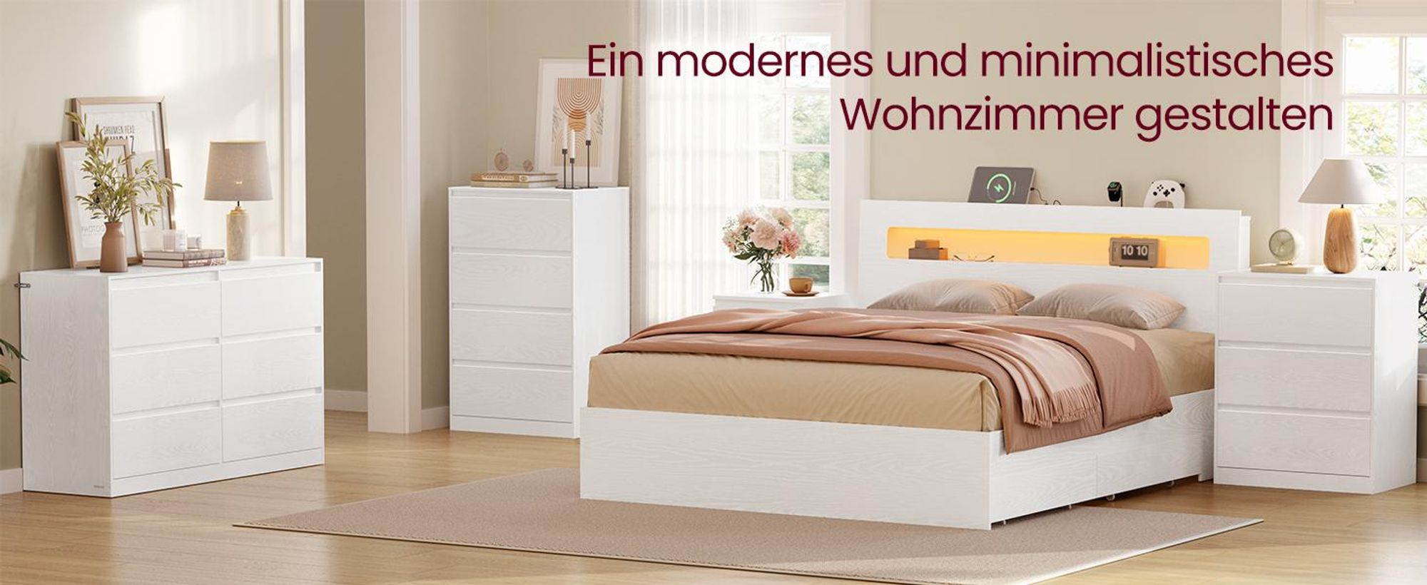VASAGLE Kommode mit 3 Schubladen, Komodenschrank, Schubladenschrank, Wäschekommode, für Schlafzimmer, 40 x 60 x 75 cm