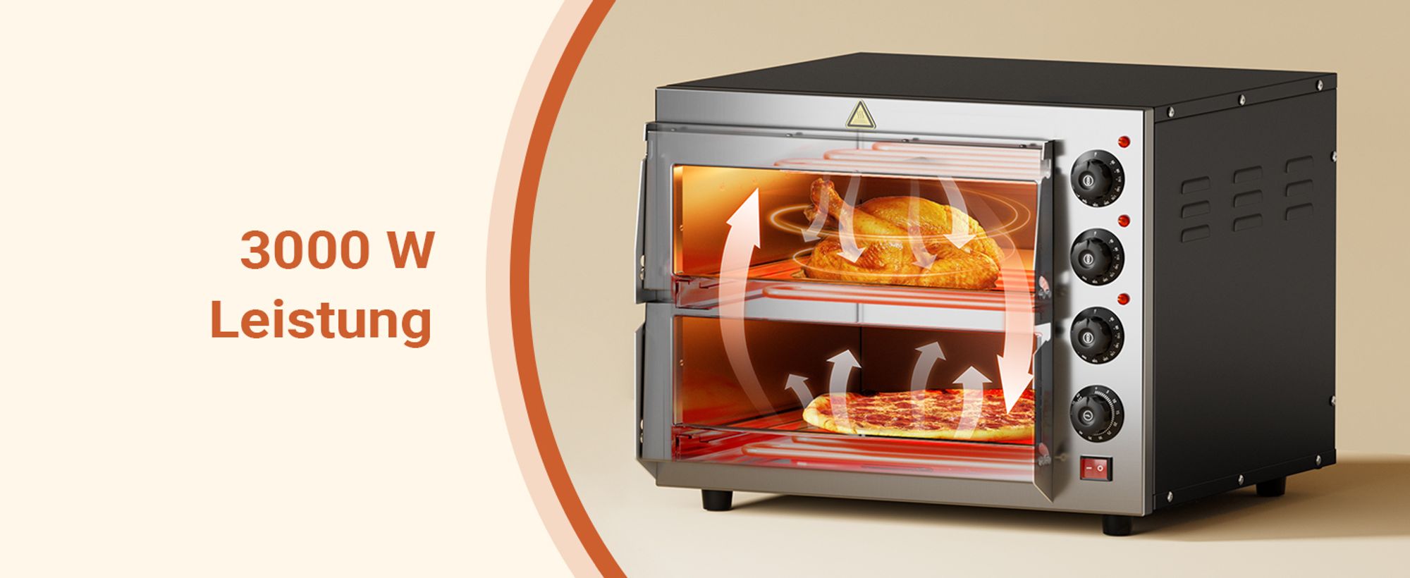 Doppel Pizza Backofen 3000W - Professioneller Elektro-Pizzaofen Mit Timer Für Zuhause