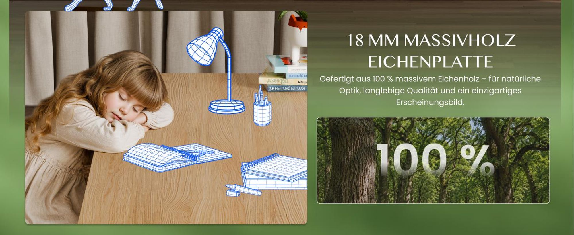 FLEXISPOT Eiche-Massivholz-Tischplatte 140x80 cm, 18 mm einteilige Tischplatte, mit SwissEdge & vorgebohrten Löchern, keilgezinkt & wasserfest