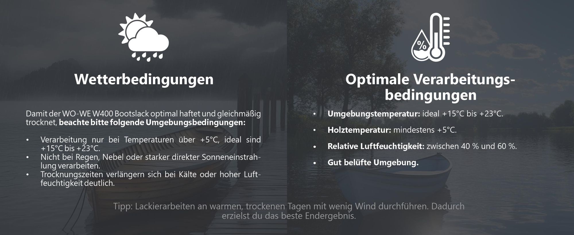 Bootslack W400 Wetterbedingungen Optimale Verarbeitungsbedingungen