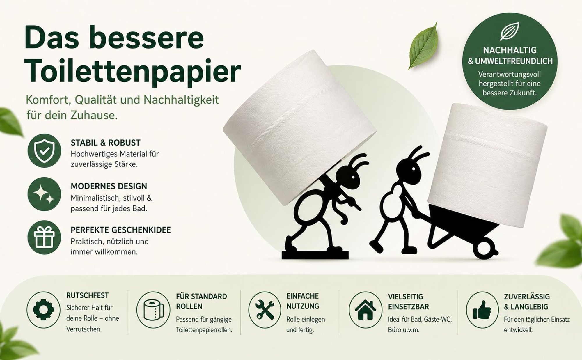 Toilettenpapierhalter Lustiger Rollenhalter 2 Stück WC Rollenständer Ameisen Käfer Design Klopapierhalter ohne Montage YaLiva Decor