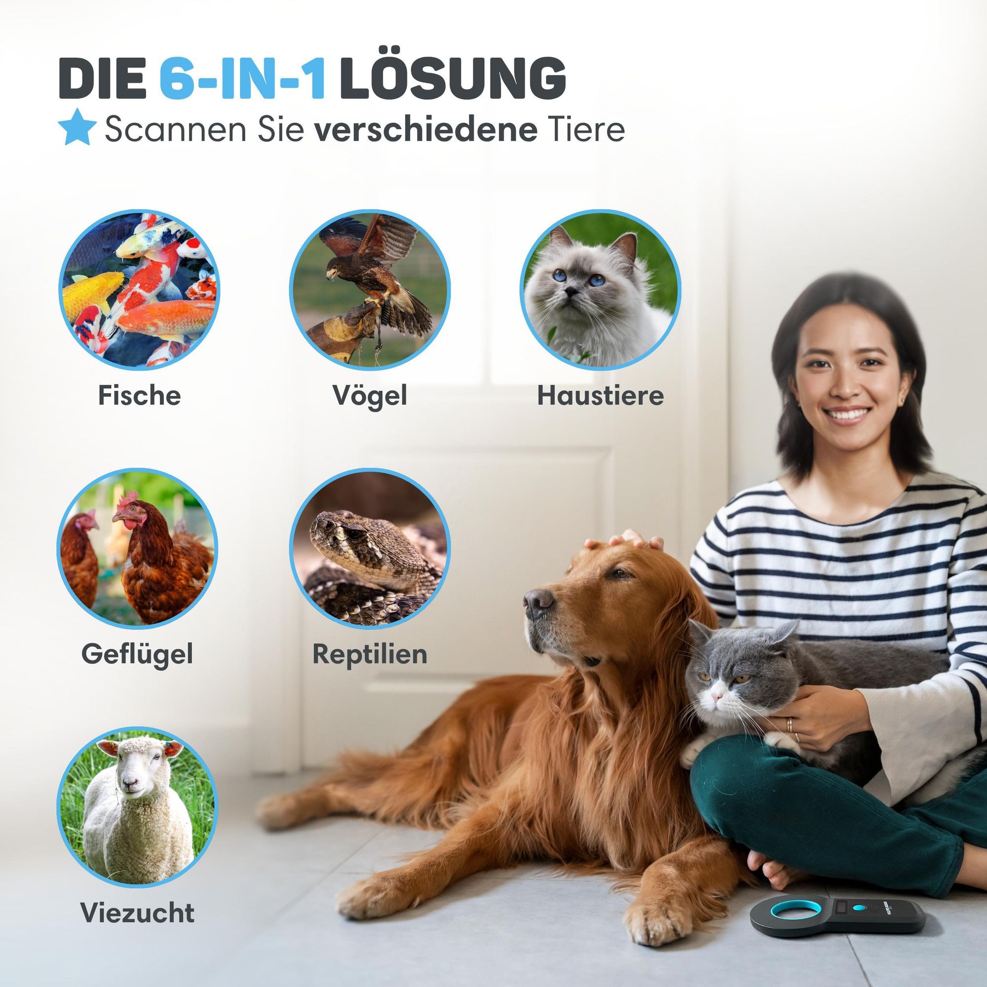 Vulpes Goods Haustier Mikrochip Scanner, Chiplesegerät für alle Tiere und Haustiere, Chiplesegerät, Inkl. Reisetasche, ISO11784/85/FDX-B, PRO-Version.