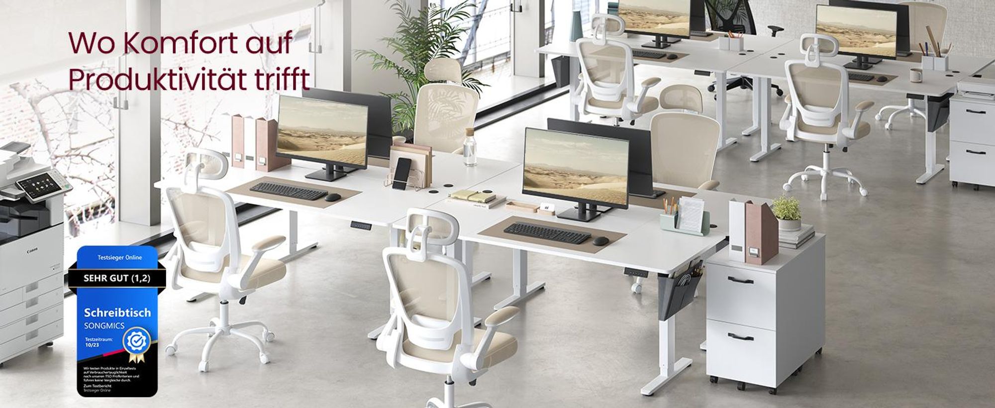 SONGMICS 180 cm, Elektrisch Höhenverstellbarer Schreibtisch, Memory-Funktion für 4 Höhen