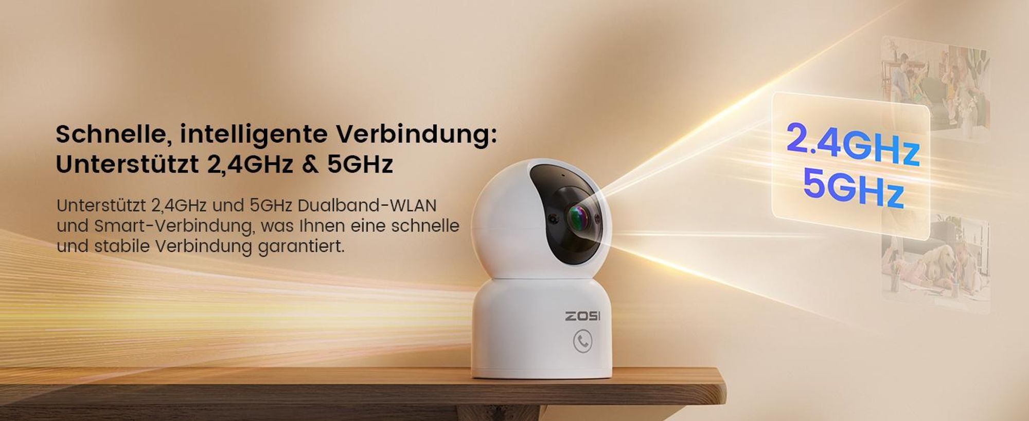 ZOSI 360° Schwenkbare Überwachungskamera Innen, 2,4GHz / 5GHz WiFi