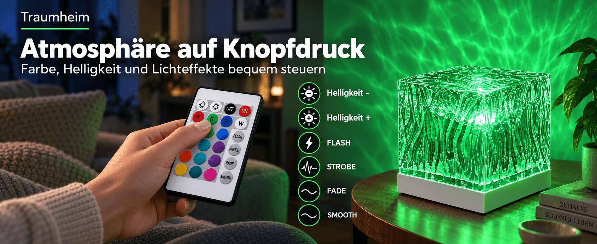 16 Farben Polarlicht Projektor, Nachtlicht mit Fernbedienung, Wasserwelligkeitslicht,USB-C Nachttischlampe, Stimmungslicht, für Schlafzimmer, Party