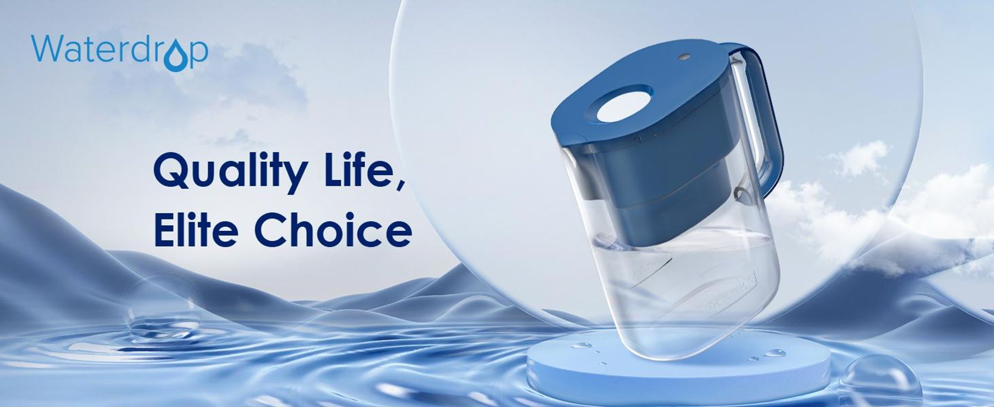 Waterdrop Lucid Wasserfilterkrug mit 4×90-Tage-Filter, 3,5 l, NSF-, BPA-frei, Klassische Blau (Ersatzfilter: WD-PF-01A Plus)