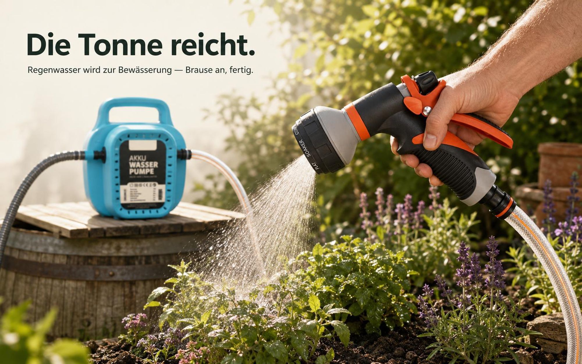 Akku Wasserpumpe ONBEST BWP720 | 12V 8000 mAh | 8 bar & 80 m Förderhöhe | Selbstansaugend | Gartenpumpe kabellos
