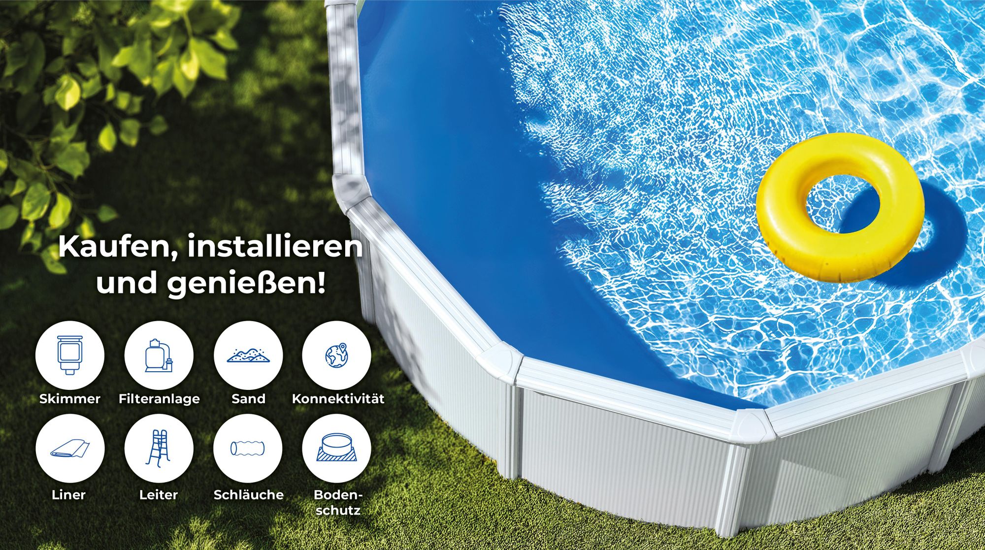 GRE Ovaler Stahlwandpool in Weiß KITPROV6188 – 610 x 375 x 132 cm, Komplettset + GRATIS Elektrischer Poolreiniger VCB50