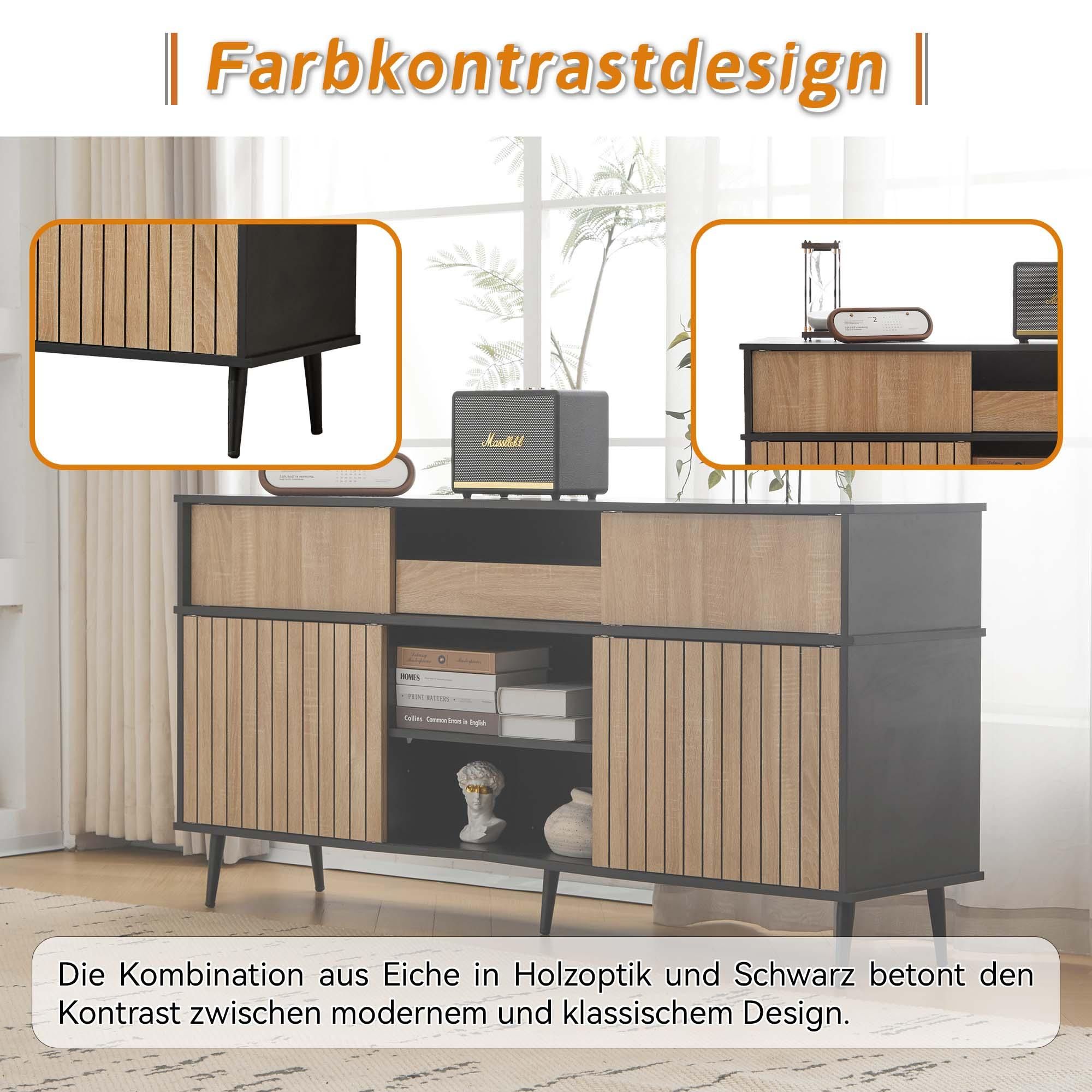 MERAX Sideboard mit Schublade und 4 Schiebetüren, Kommode im Industriestil Anrichte mit viel Stauraum, mit verstellbaren Einlegeböden & Kippsicherung