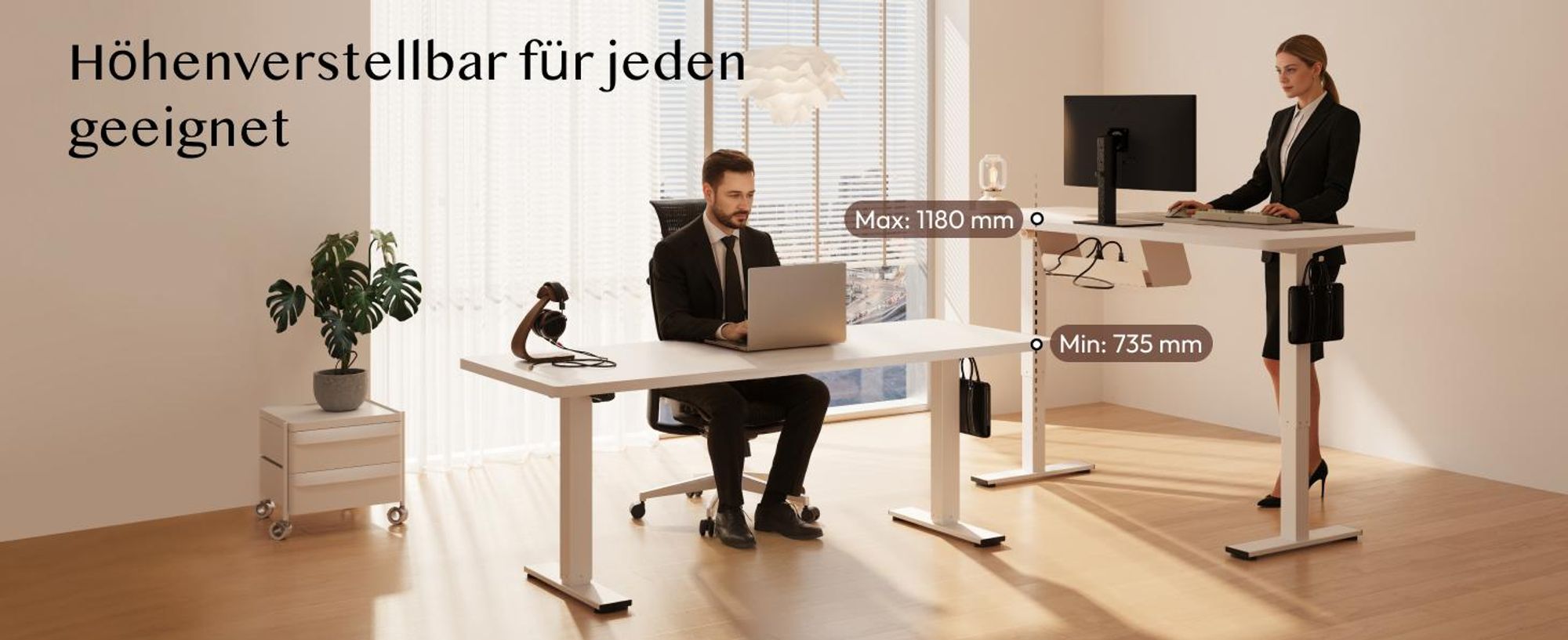 FLEXISPOT QE1 Höhenverstellbarer Schreibtisch 140x60cm, 4 Memory-Funktion, Antikollisionsschutz, 70kg Tragkraft, Haken, Kabelmanagement (Weiß)