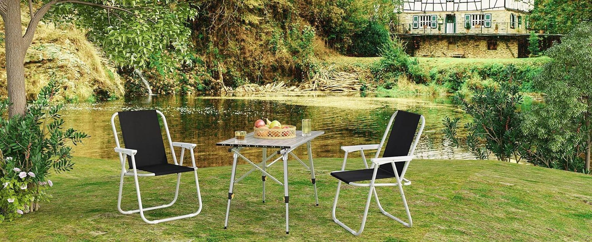 WOLTU Campingstuhl klappbar, Klappstuhl Leichter für Outdoor, Angelstuhl mit Armlehnen, Strandstuhl Klapphocker für Camping Strand Garten Terrasse, Schwarz