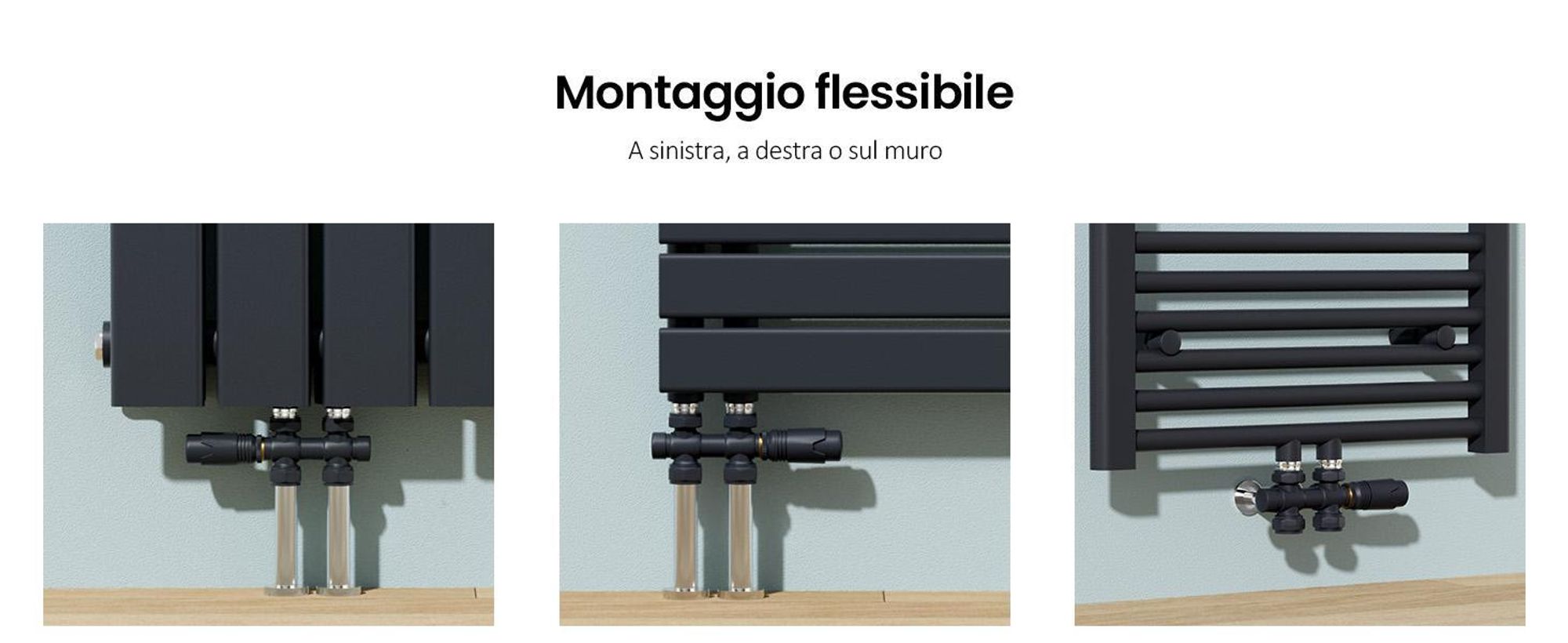 S'AFIELINA Set di raccordi per radiatori Set multiblock per radiatori 15mm/16mm, antracite, ottone, filettatura G 1/2", per installazione ad angolo e in forma diritta