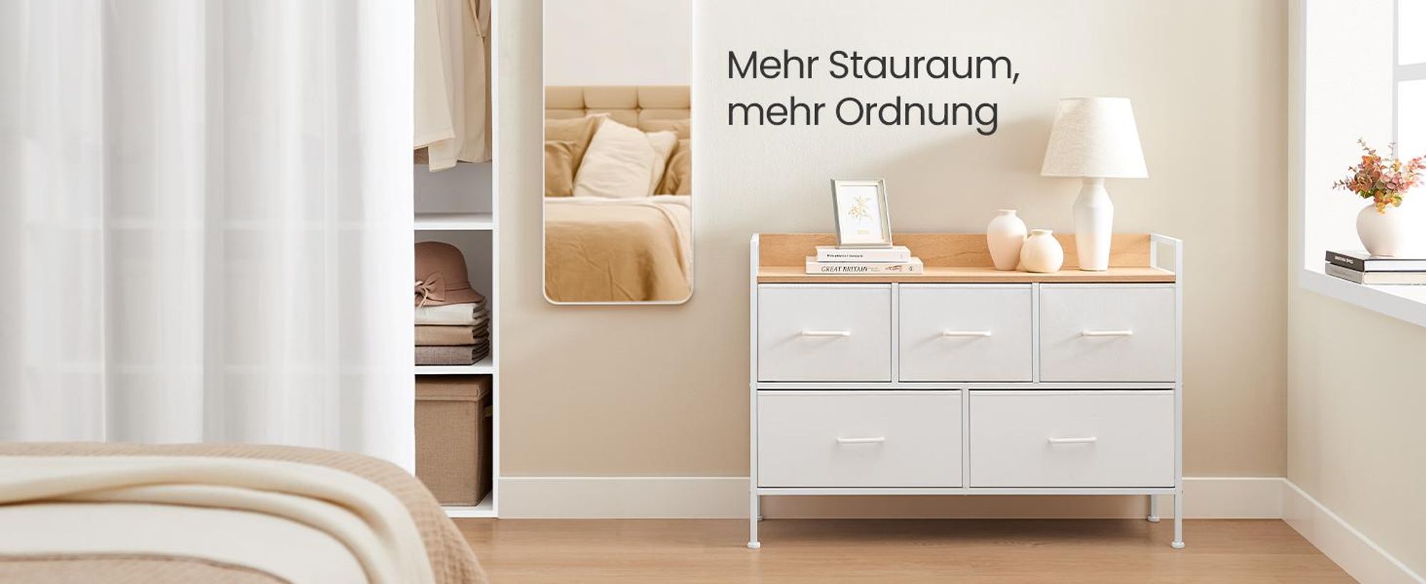 SONGMICS Kommode, Schrank Schlafzimmer, 5 Schubladen mit Griffen, Sideboard