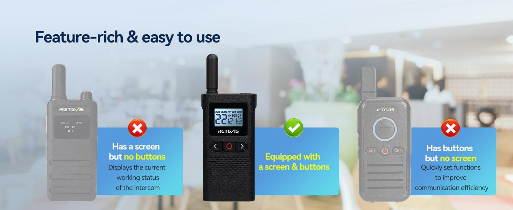 Retevis RB628 vysílačka mini, 1500 mAh PMR446 licencovaná 16kanálová dvoucestná vysílačka dobíjecí, VOX, LCD displej, Přenosná vysílačka pro venkovní dobrodružné kempování(2 balení, černá)