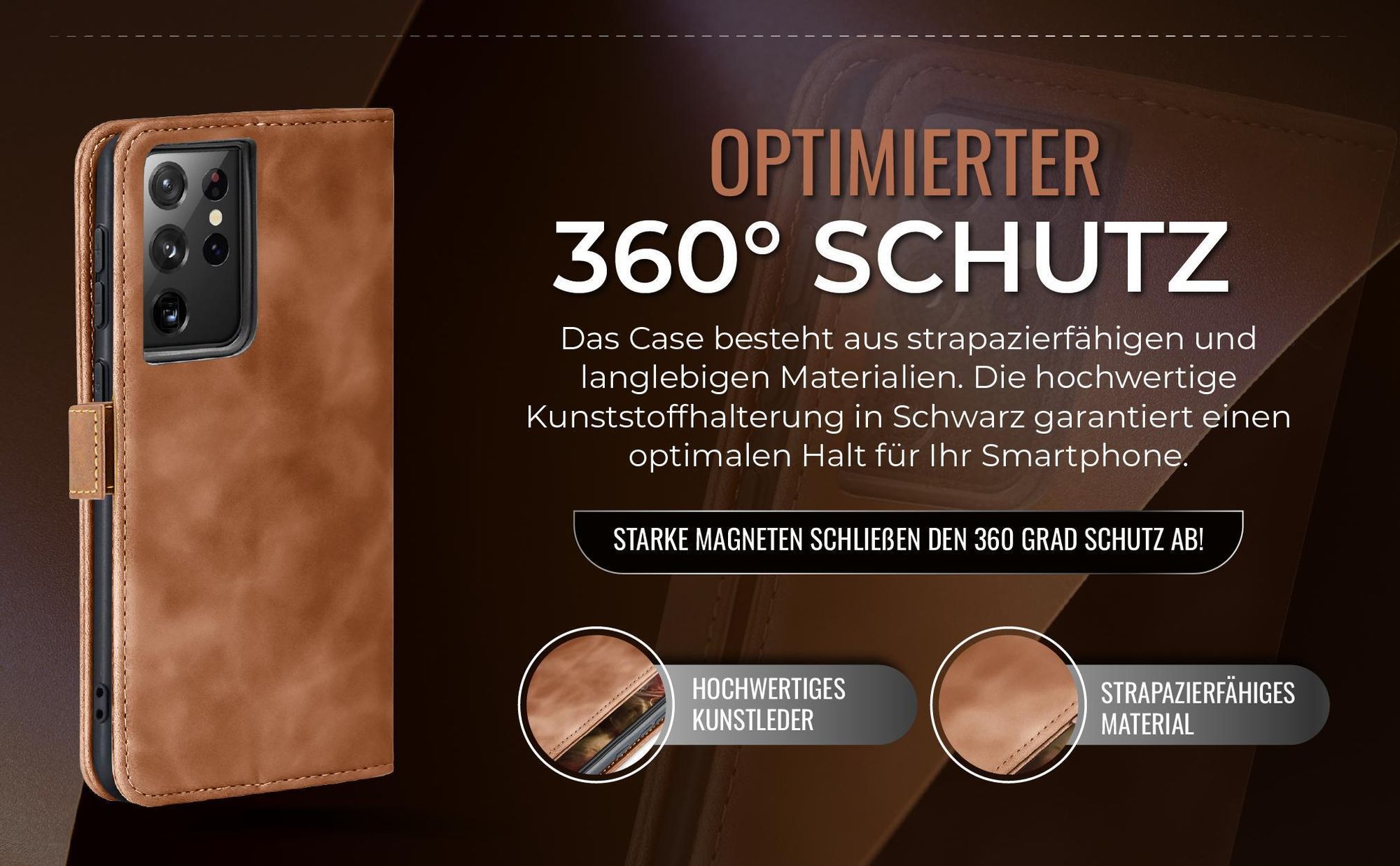 Hellbraune Handyhülle für Samsung Galaxy S21 Ultra 5G mit 360 Grad Schutz