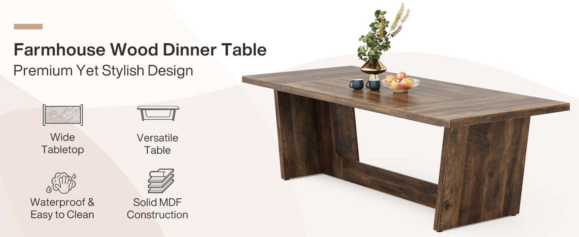 Tribesigns Esstisch, Industrieller Küchentisch für 6–8 Personen, 180 x 79 x 75 cm, Rechteckiger Esstisch für Esszimmer, Küche, Wohnzimmer, Braun