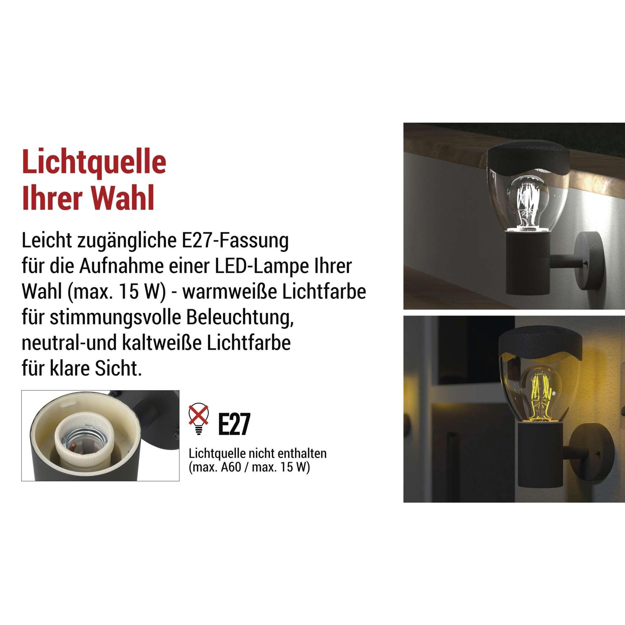EMOS Außen-Wandleuchte ARTEO für Haus und Garten mit E27 Fassung, wasserdichte für E27-Birne max. 15 W, zur Wandmontage, ZGA010P