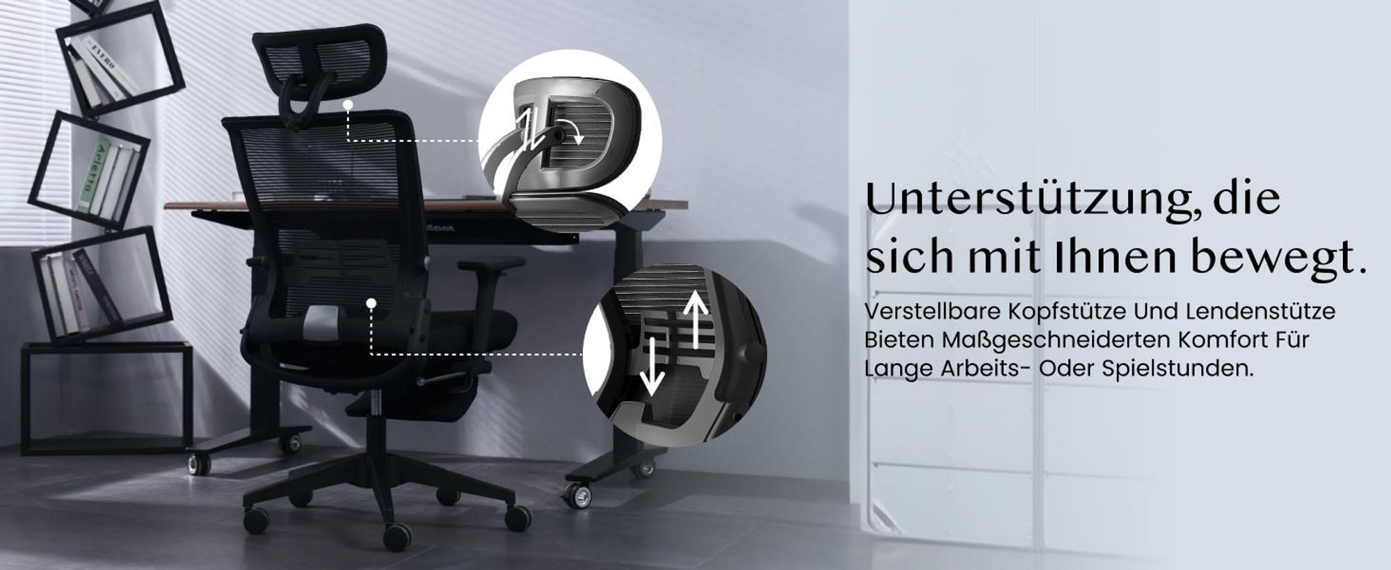 FLEXISPOT Foldex Ergonomischer Bürostuhl klappbarer Bürostuhl für Kleine Räume Lendenwirbelstütze Höhenverstellbaren Armlehnen mit Fußstütze Schwarz