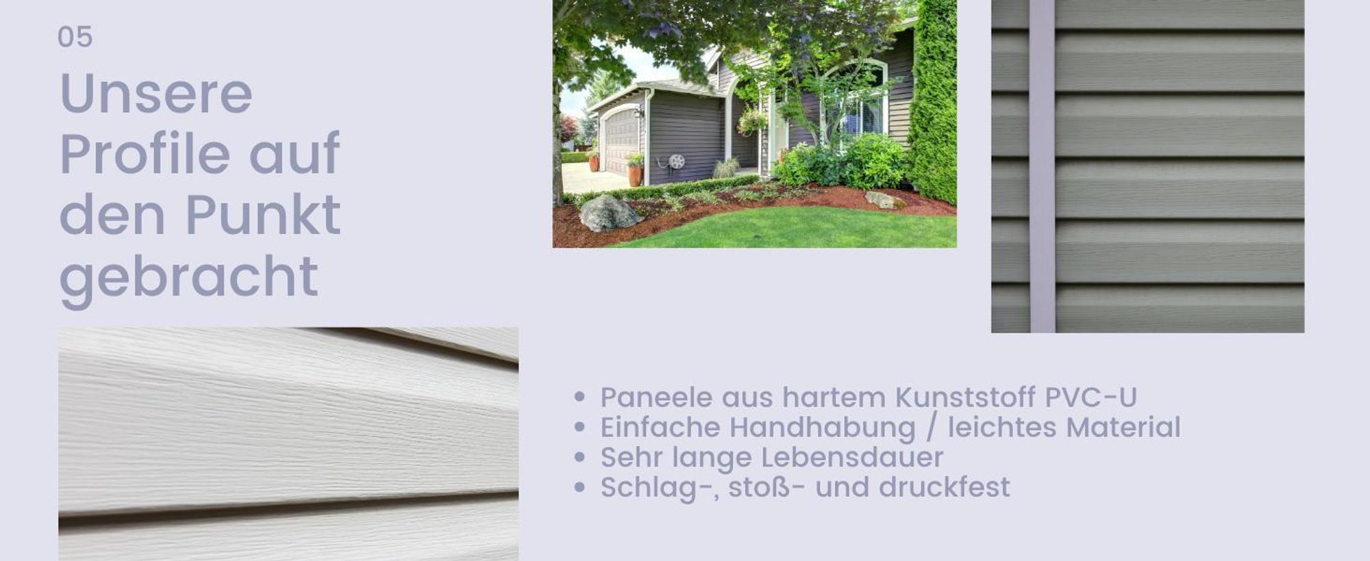 HEXIM Siding Fassadenpaneele außen Fassadenverkleidung wetterfest Kunststoffpanelee PVC-U Verkleidung Außenwand Hausverkleidung UV-beständig - (Anfangsprofil grau)
