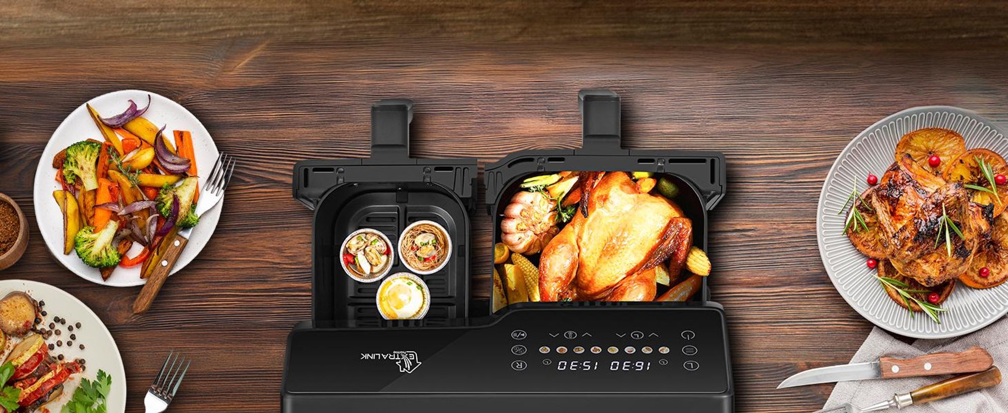 Extralink Air Fryer SJ-1000 10L (6L + 4L), 2500 W, Dual Basket, Heißluftfritteuse