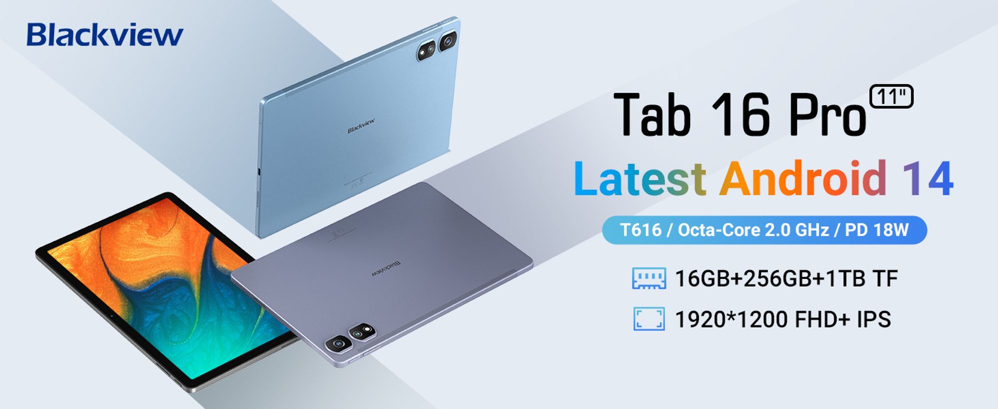 Blackview Tab 16 Pro Gaming tablet 11", 16(8+8) GB RAM + 256GB ROM(1TB TF), Octa-core tablet z Android 14, 8MP+13MP, 7700mAh/4G, z rysikiem, niebieski