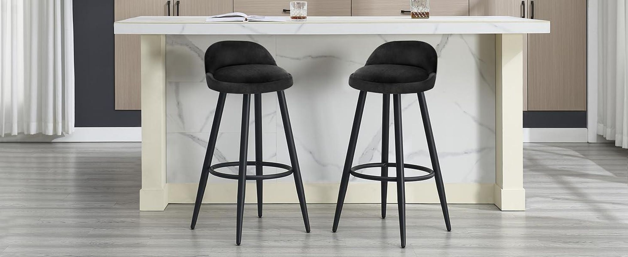WOLTU Barhocker 1er Set Barstuhl Hocker Tresenhocker Bistrohocker Designer Hocker mit Lehne und Fußstütze aus Samt Metall,  Schwarz