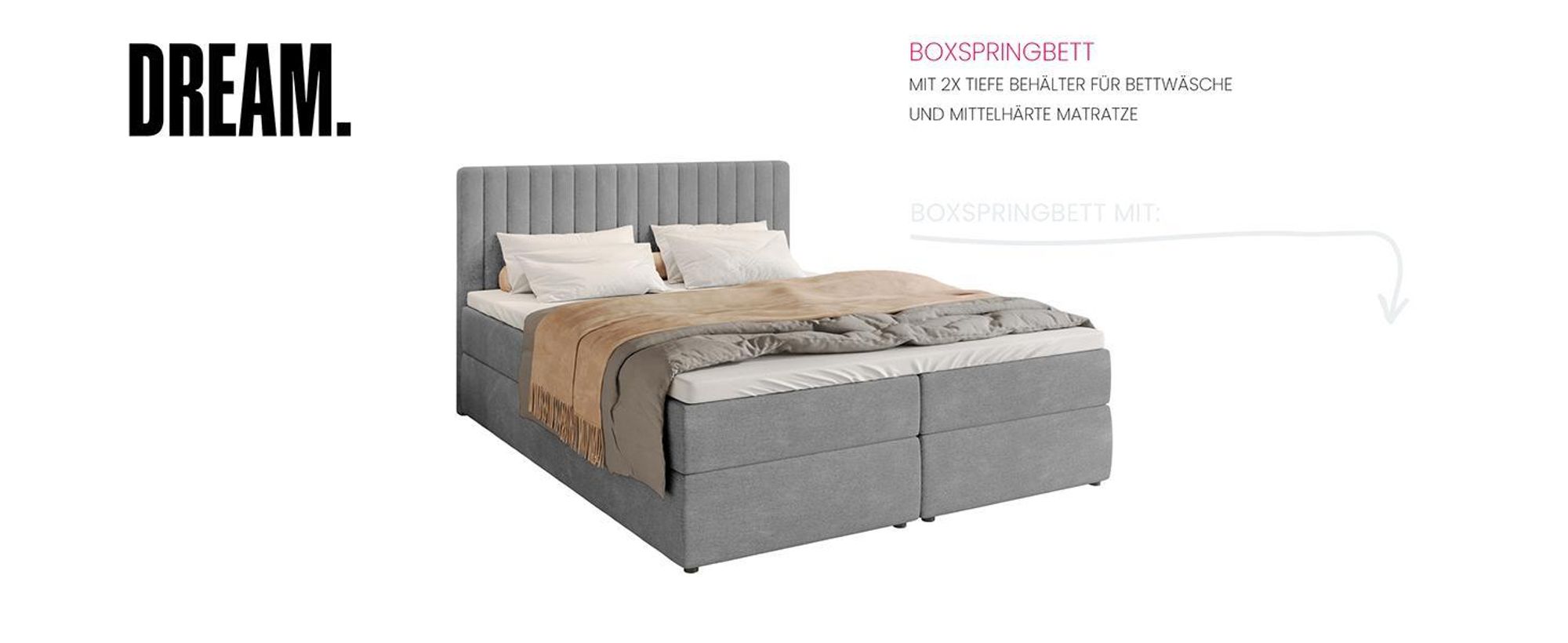 BroMARKT Boxspringbett DREAM mit 2 Bettkasten, Bonell-Matratze, Polsterbett, Bett (Beige, Cosmic 10, 180 x 200 cm)