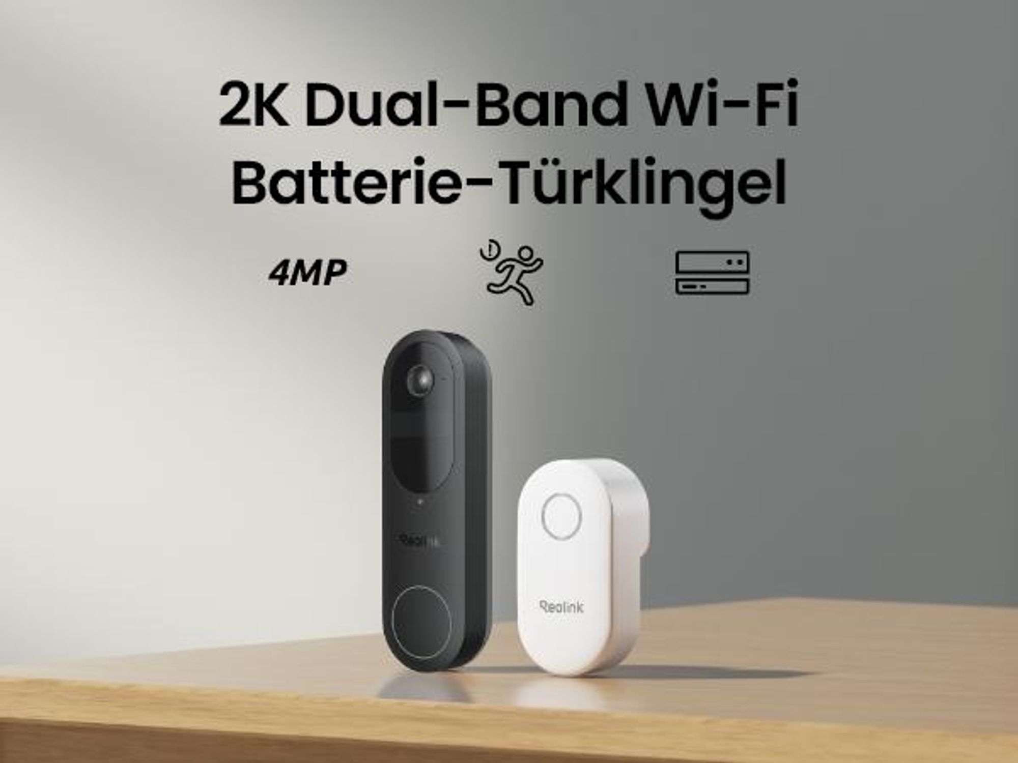 Reolink 2K 4MP Video Doorbell Battery mit Chime, Smart-Erkennung & mehrere Klingeloptionen, 2,4/5GHz WiFi, Nachtsicht, 2-Wege-Gespräch, Schwarz