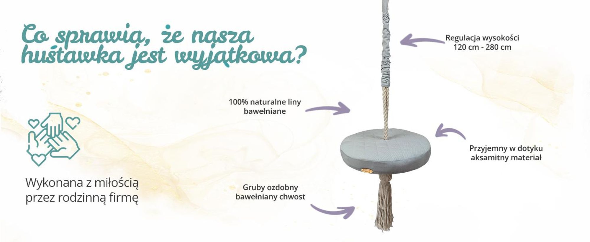 Create for you® - Huśtawka Ring dla Dzieci Domowa, z Liną Bawełnianą, Bujak Okrągły Dziecięcy Indoor, Miękkie Siedzisko, Średnica 36 cm - Beż