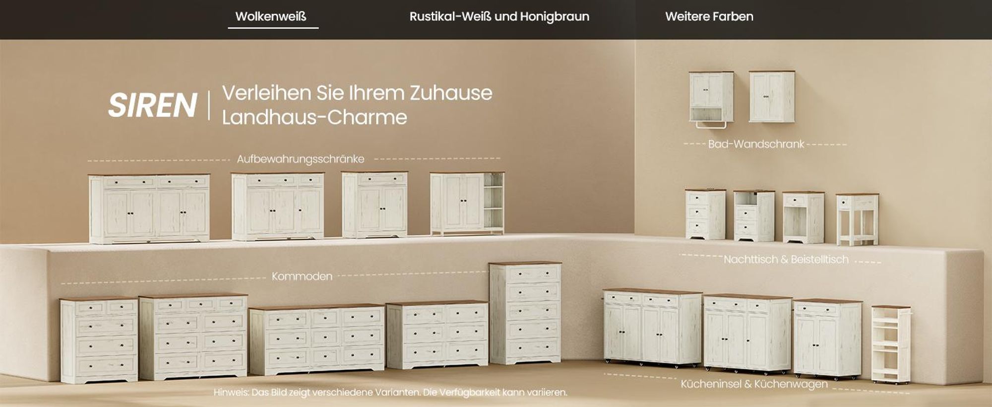 VASAGLE Nachttisch mit Steckdose und 3 Schubladen, 40 x 30 x 59 cm, Weiß und Braun