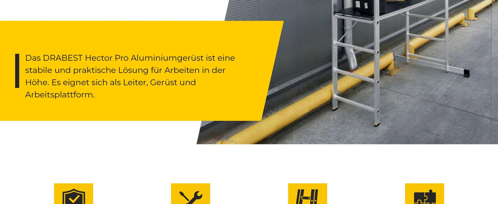 Drabest | Aluminiumgerüst - Aluminiumgerüst 2X8 - Leitergerüst - Tragfähigkeit der Plattform: 150 kg - Abmessungen der Plattform 46X150 CM