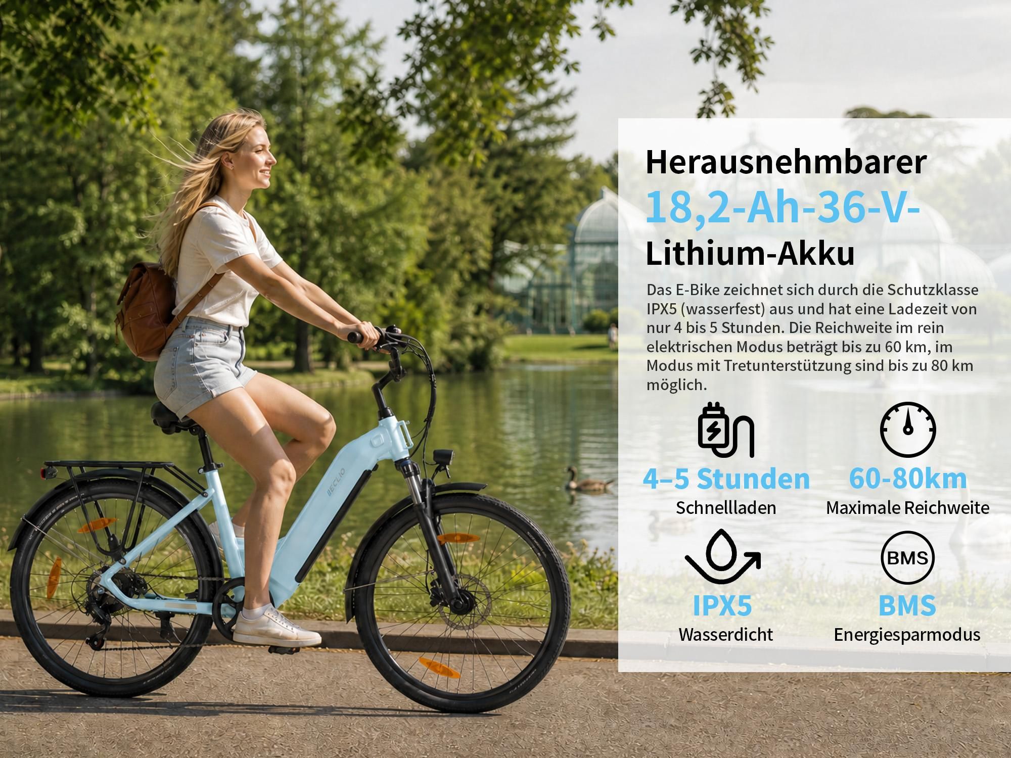 Otium3 E-Bike Elektrofahrrad 26 Zoll Citybike Tiefeinsteiger Damen Herren, 36V 18,2Ah Akku, 120 km, 250W, 25 km/h, Shimano 7-Gang, Scheibenbremsen