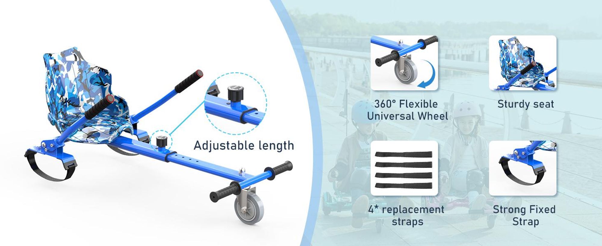 MEGA MOTION 6.5 Hoverboard mit sitz hoverkart GO-Kart für Kinder mit LED Leuchten & Bluetooth Musik Skateboard