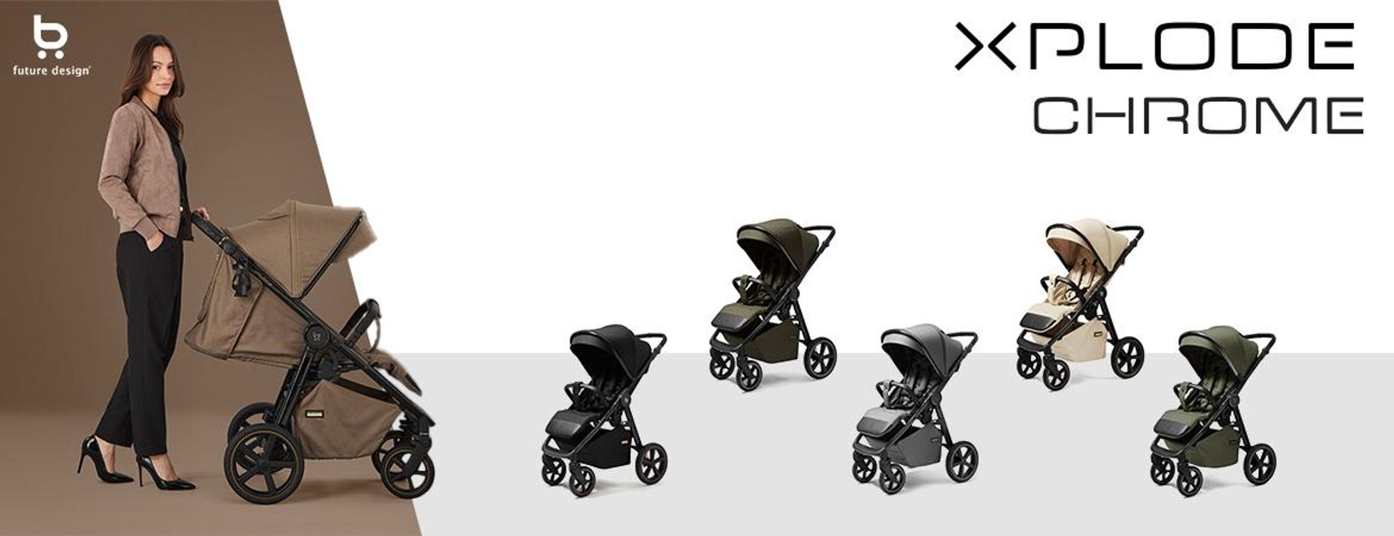 4Baby | Kinderwagen - Buggy Kinderwagen - Khaki - Luftreifen - UV50 Sonnenschutz - Magnetverschluss - mit Einhand-Faltung - bis zu 22 kg - Xplode Chrome