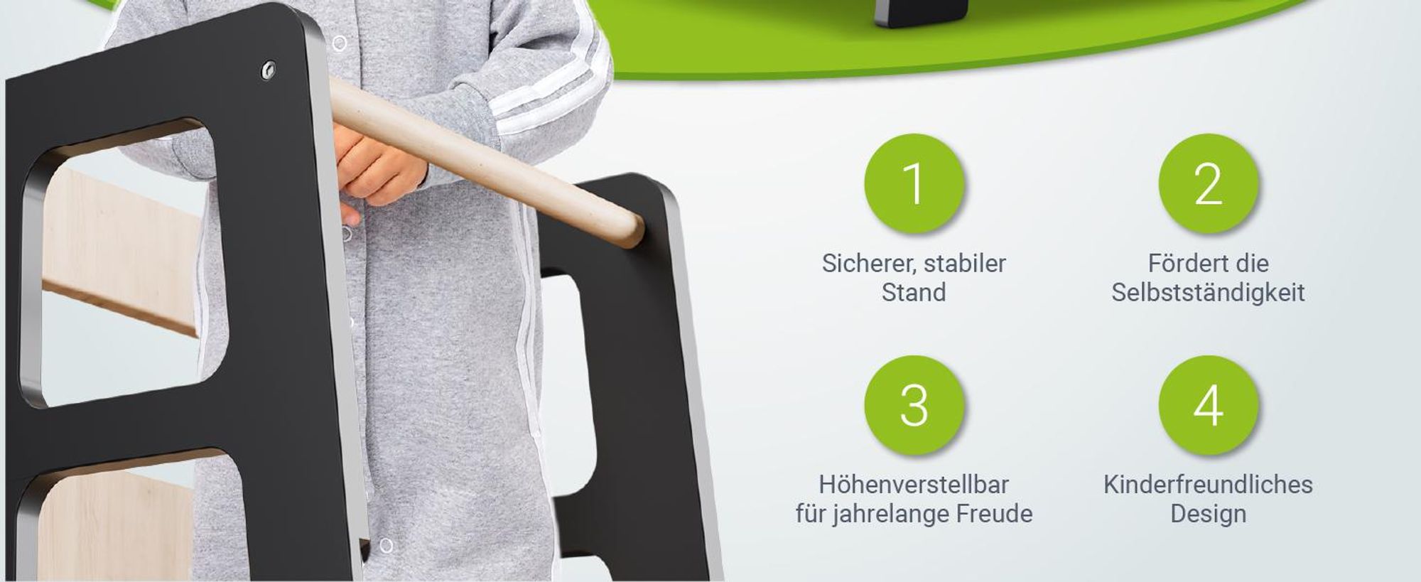 Juskys Lernturm Henny - für Kinder ab 1 Jahr, Stehhilfe - Schwarz