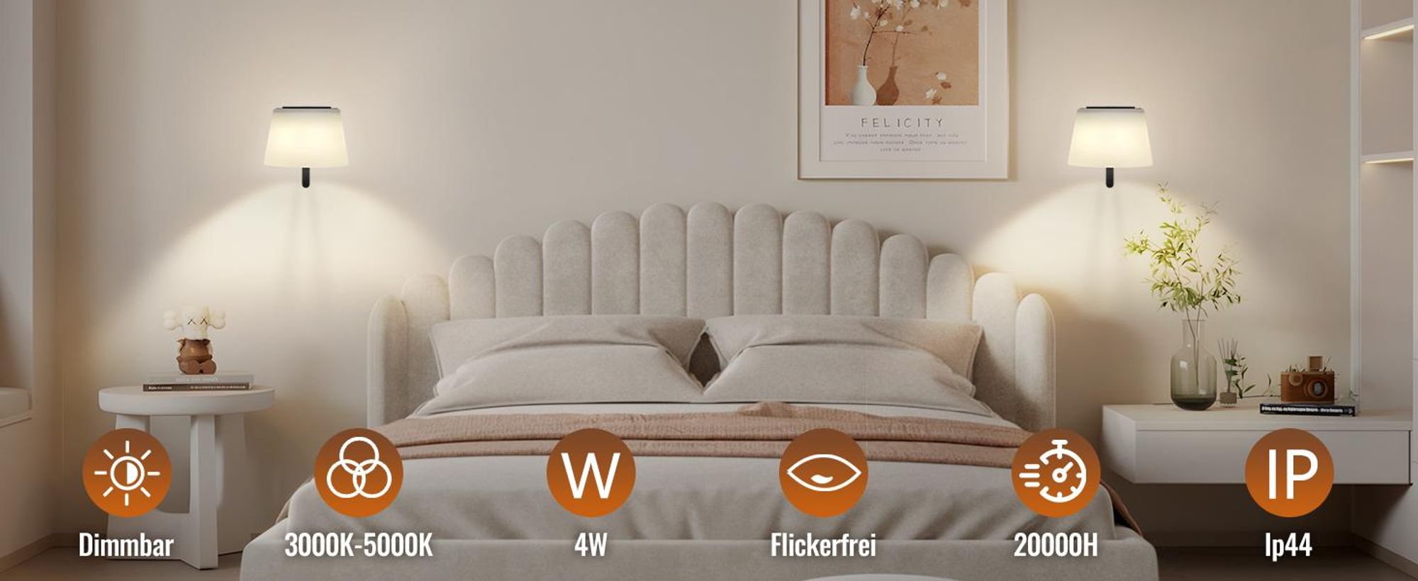 ZMH 2 Stück Wandleuchte Innen Wandlampe Akku Dimmbar LED Wandleuchten Schwarz Kabellose Wandstrahler Modern für Badezimmer Flur Schlafzimmer Wohnzimmer Treppe Wall Light